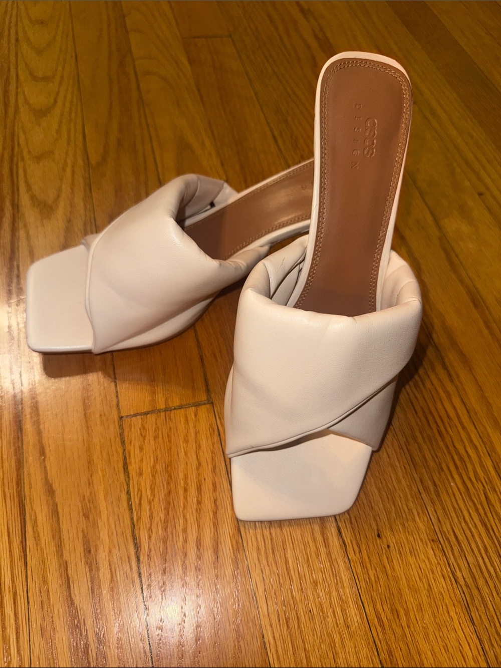 ASOS Cream Padded Crossover Slide Heels